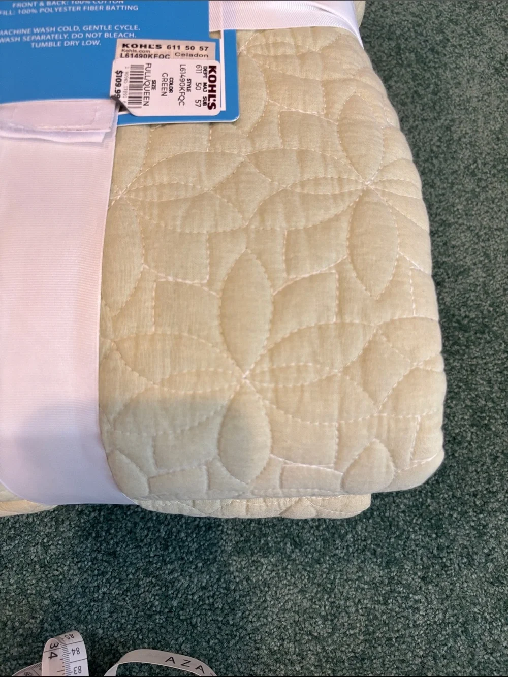Draper James Cotton Coverlet Light Green Full Queen Brand New